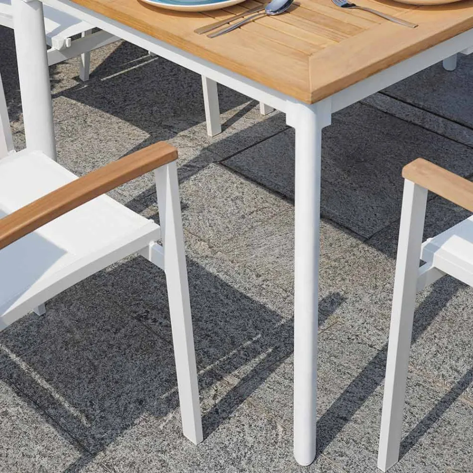 Mesa Mariposa Extensible hasta 210 cm en Aluminio y Tapa de Teca - Incanto Viadurini