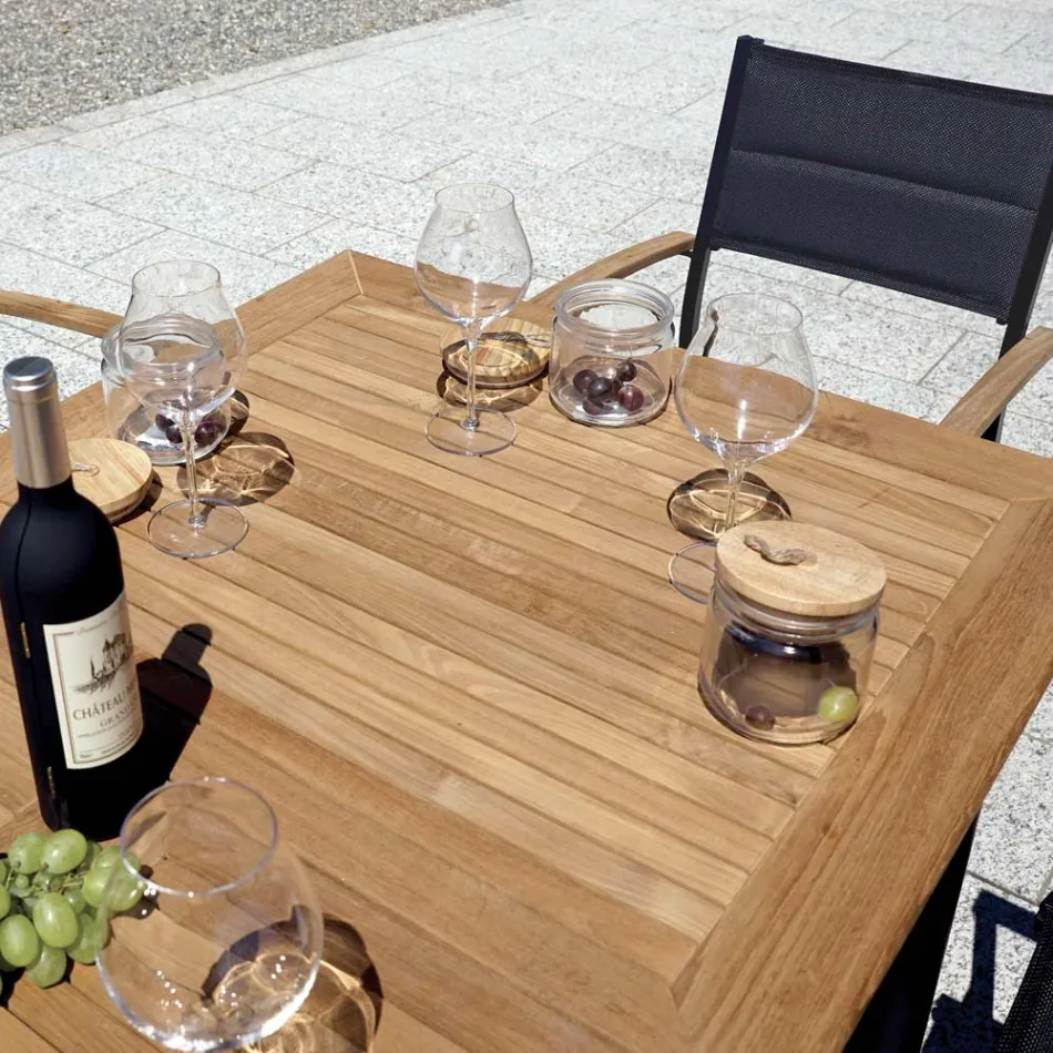 Mesa Mariposa Extensible hasta 210 cm en Aluminio y Tapa de Teca - Incanto Viadurini