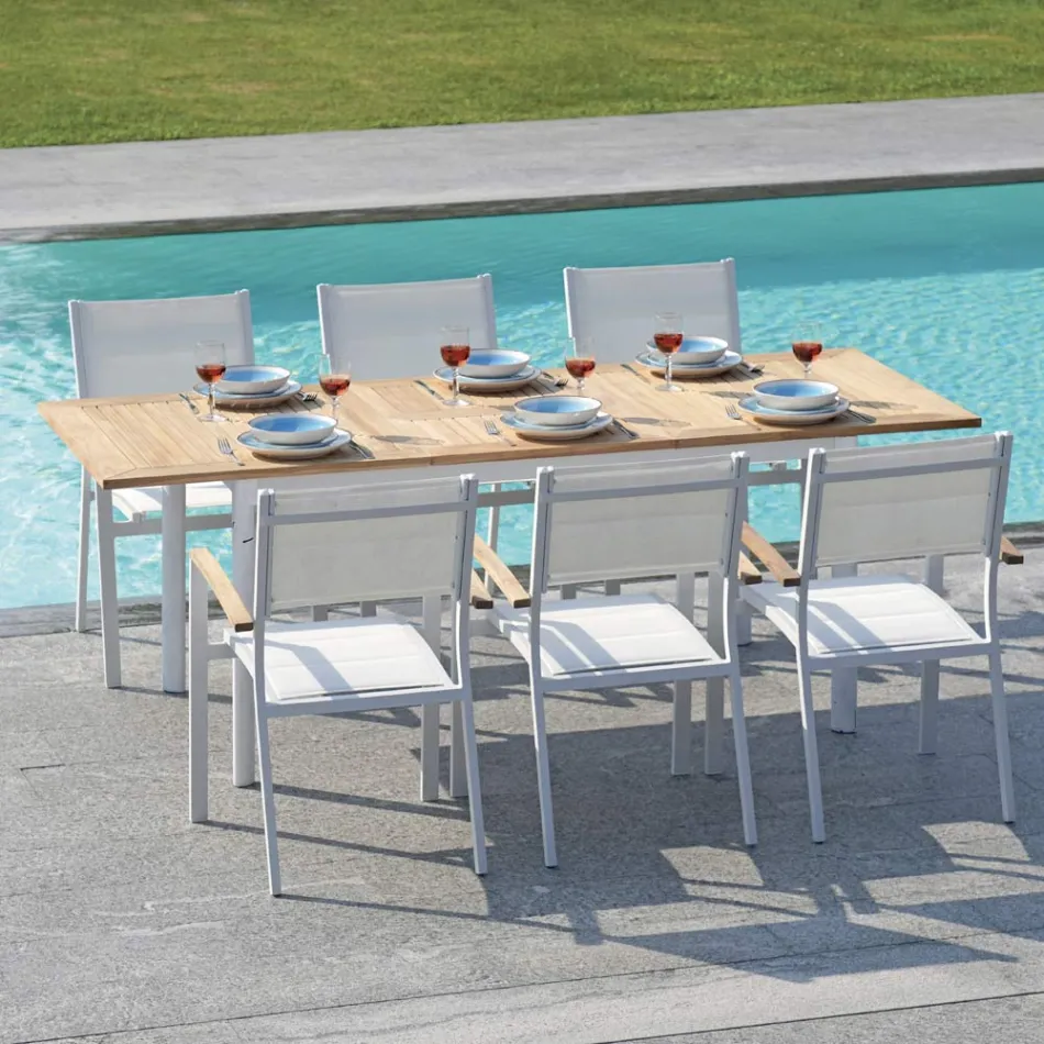 Mesa Mariposa Extensible hasta 210 cm en Aluminio y Tapa de Teca - Incanto Viadurini