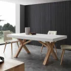 Mesa extensible blanca con estructura de madera maciza natural Rico Viadurini