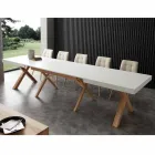 Mesa extensible blanca con estructura de madera maciza natural Rico Viadurini