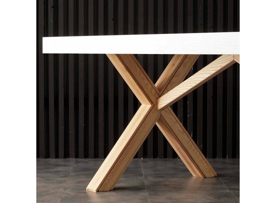 Mesa extensible blanca con estructura de madera maciza natural Rico Viadurini