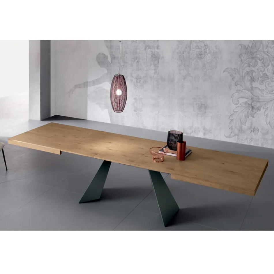 Mesa extensible con extensión central en madera contrachapada - Aperol Viadurini