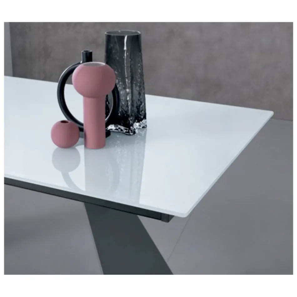 Mesa extensible con extensión lateral en cristal de leche - Aperol Viadurini