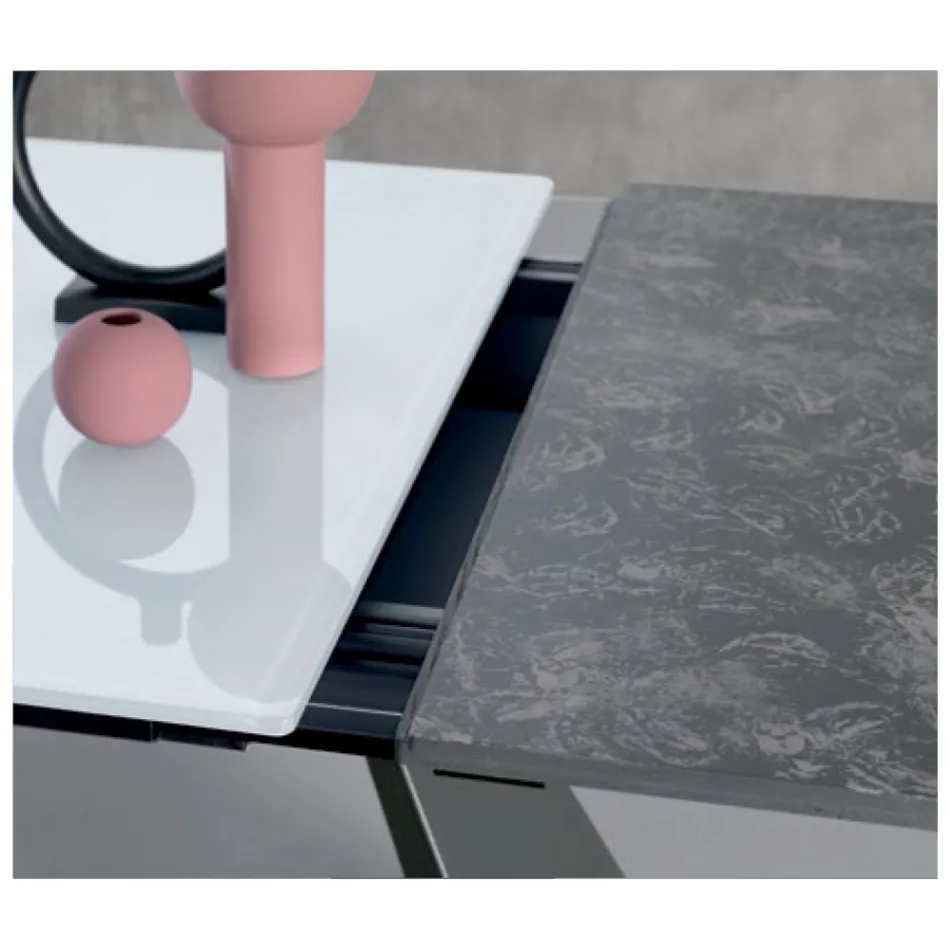 Mesa extensible con extensión lateral en cristal de leche - Aperol Viadurini