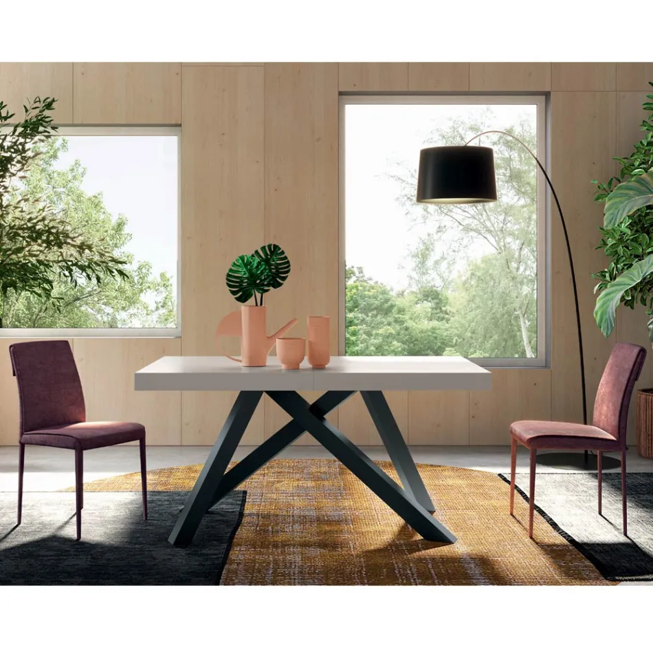 Mesa Extensible con Apertura Central Sincronizada en Laminado - Settimmio Viadurini