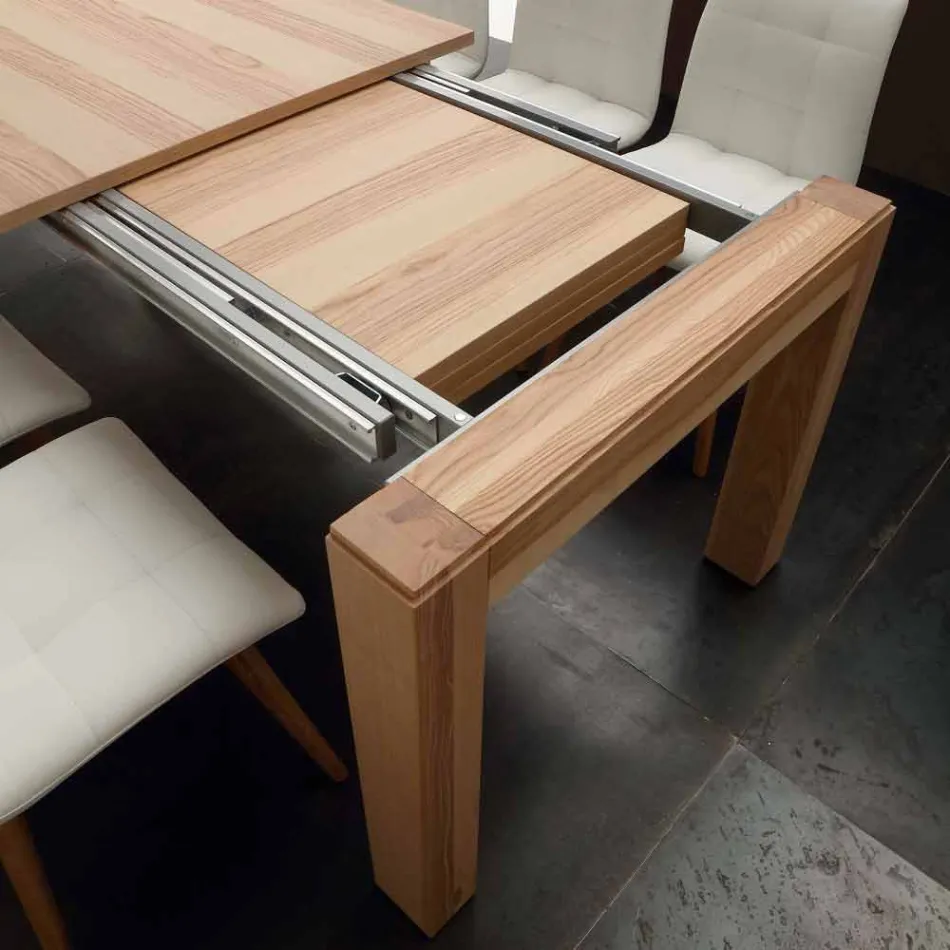 Mesa extensible con patas de madera maciza y tablero de madera maciza Indiana Viadurini