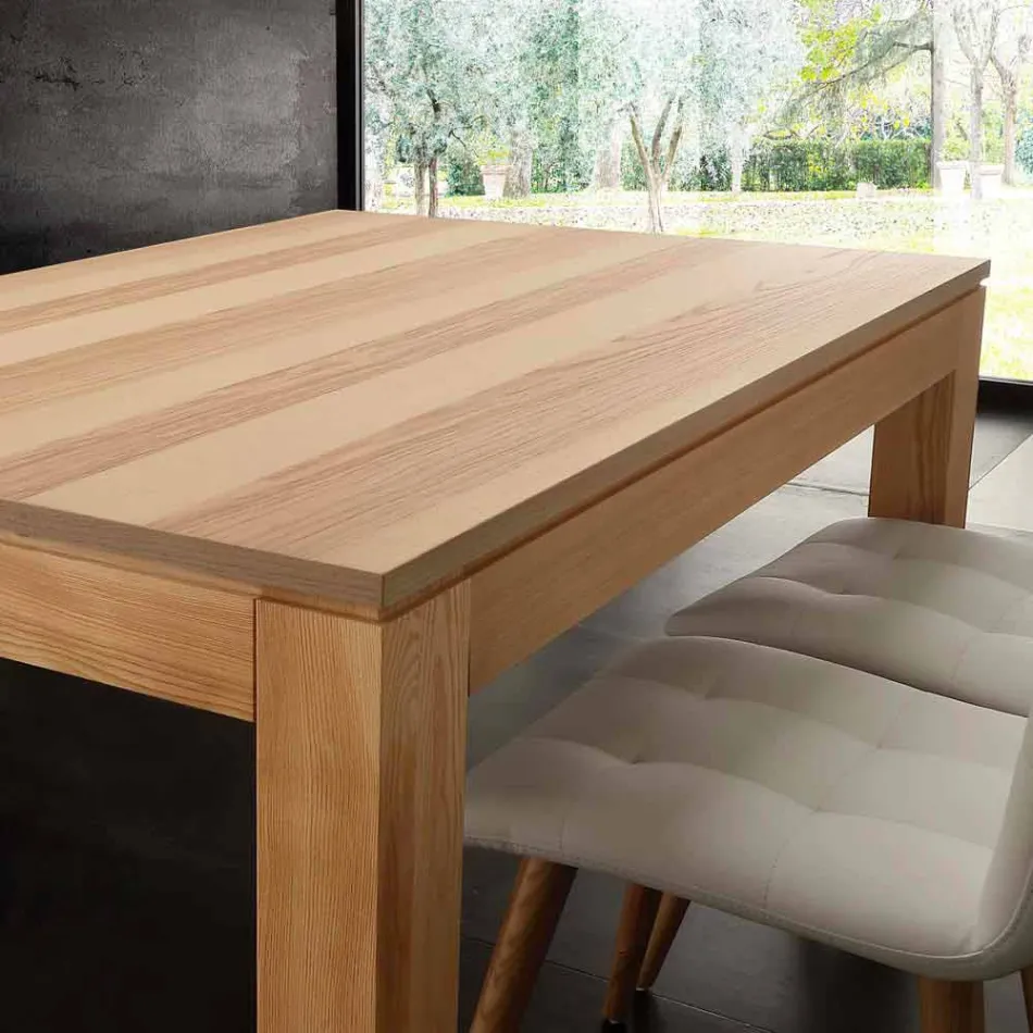 Mesa extensible con patas de madera maciza y tablero de madera maciza Indiana Viadurini