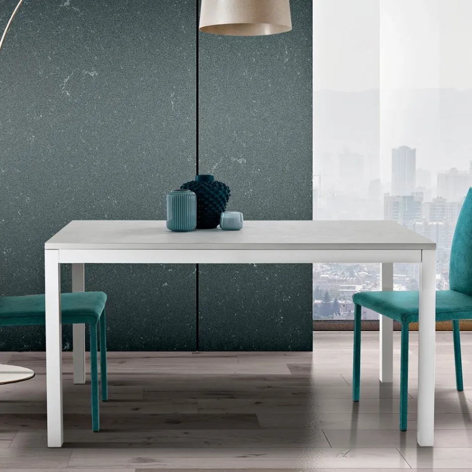 Mesa Extensible con Patas de Metal Blanco y Tapa de Melamina - Shaila Viadurini