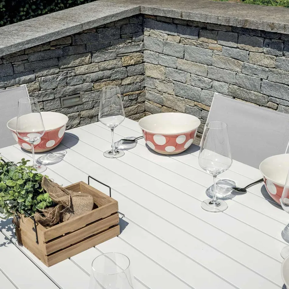 Mesa extensible con patas correderas y tablero de lamas de aluminio - Supernova Viadurini