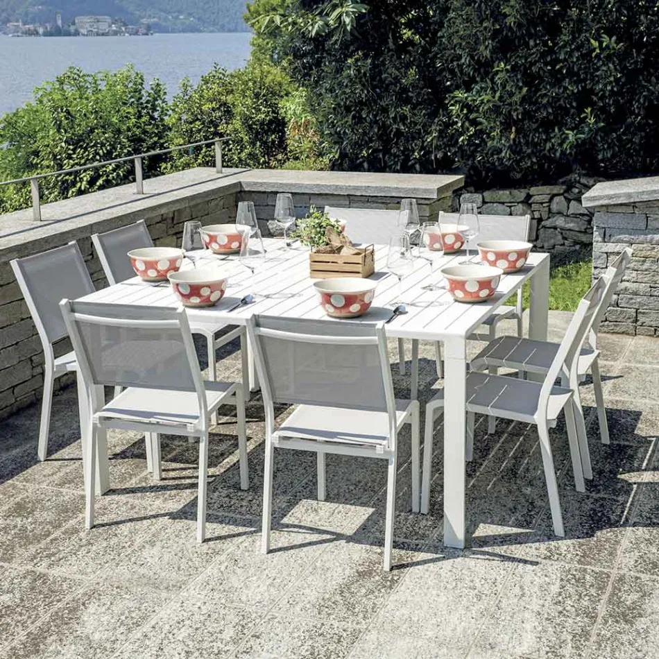 Mesa extensible con patas correderas y tablero de lamas de aluminio - Supernova Viadurini