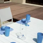 Mesa extensible con patas correderas y tablero de lamas de aluminio - Supernova Viadurini