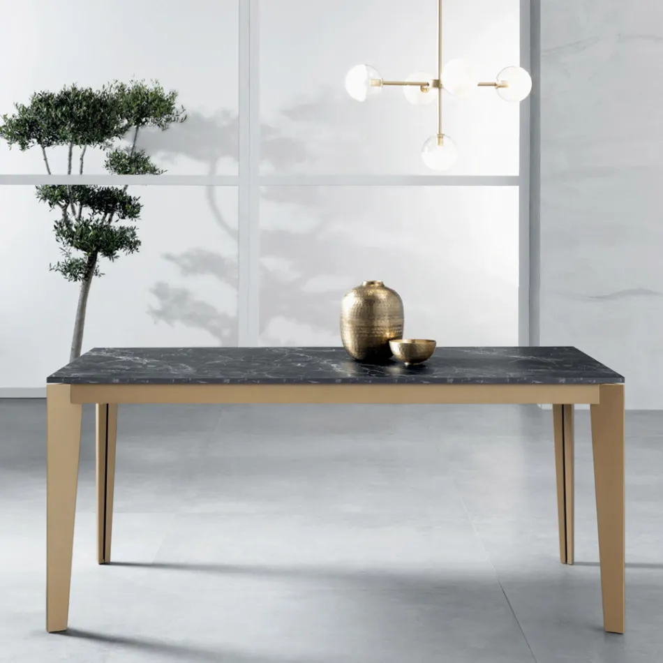 Mesa extensible con tablero laminado efecto mármol oscuro - Anís Viadurini