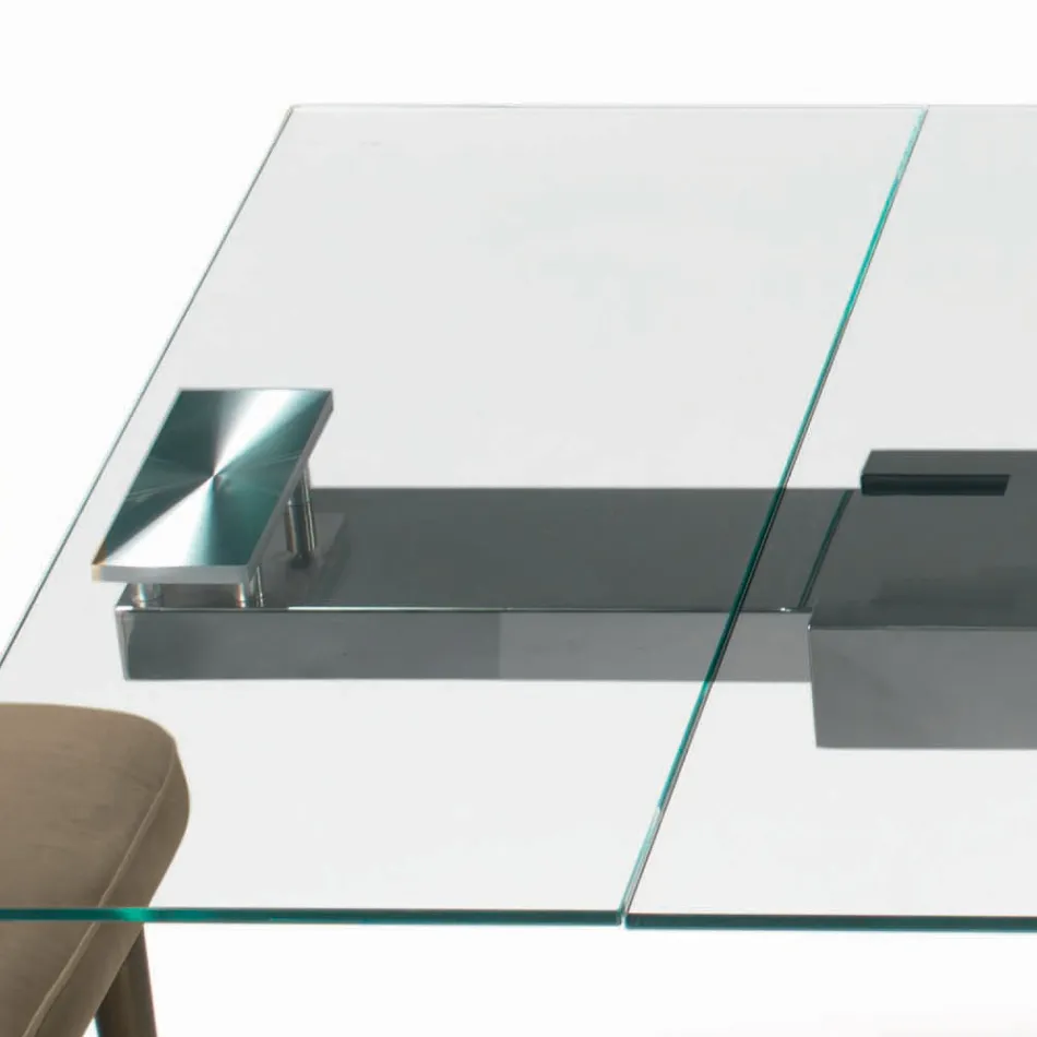 Mesa extensible con tapa de cristal Made in Italy - Equatore Viadurini