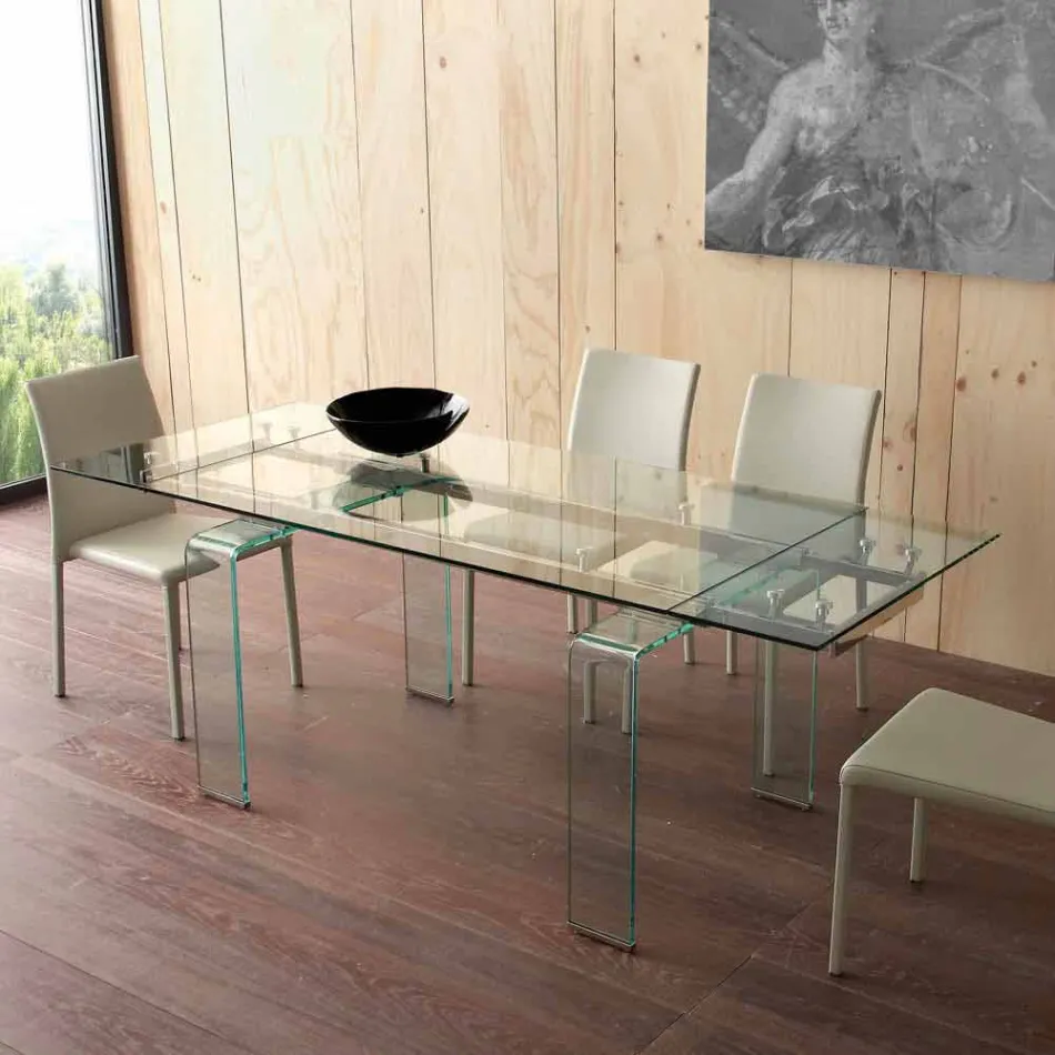 Mesa extensible Lord con tapa de cristal templado Viadurini