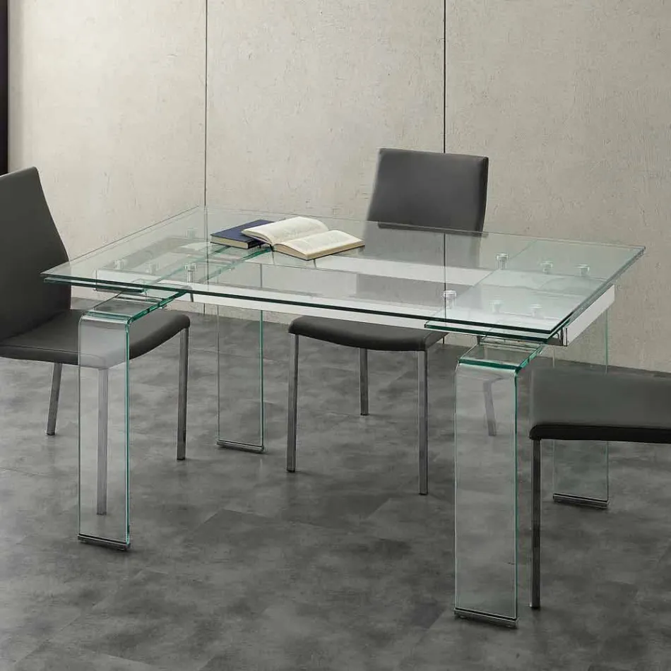 Mesa extensible Lord con tapa de cristal templado Viadurini
