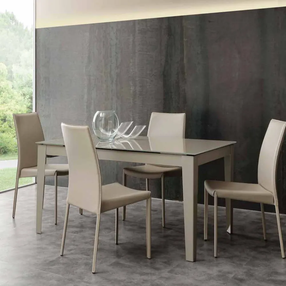 Mesa extensible con tapa de cristal templado moderno Baltimora Viadurini
