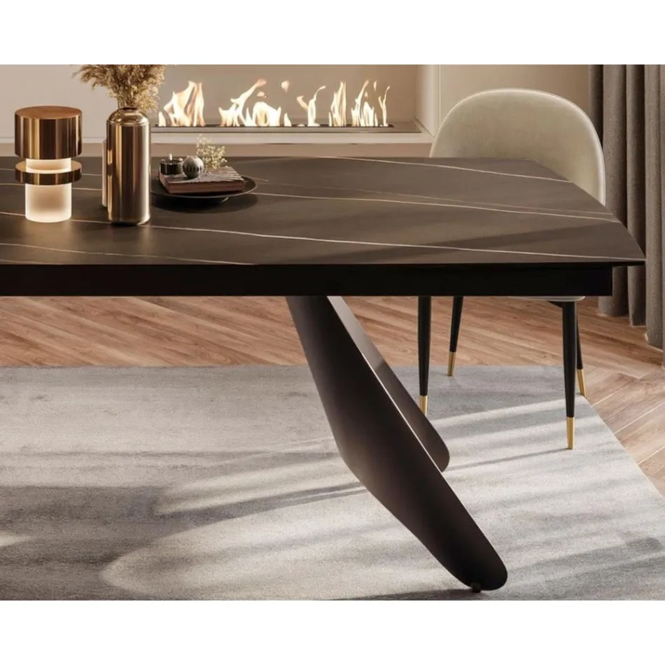 Mesa extensible de 180 a 260 cm con tablero de piedra sinterizada - Eclisso Viadurini