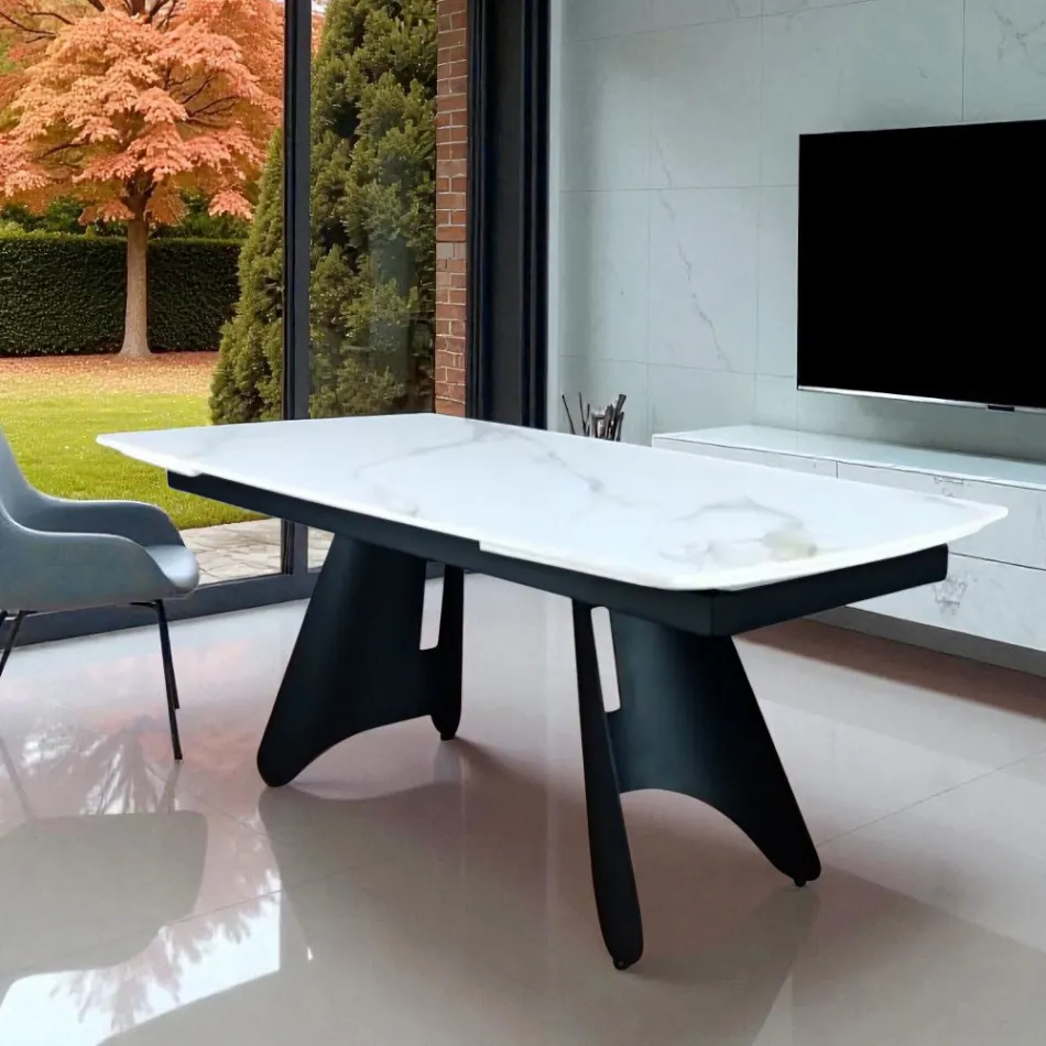 Mesa extensible de 180 a 260 cm con tablero de piedra sinterizada - Eclisso Viadurini