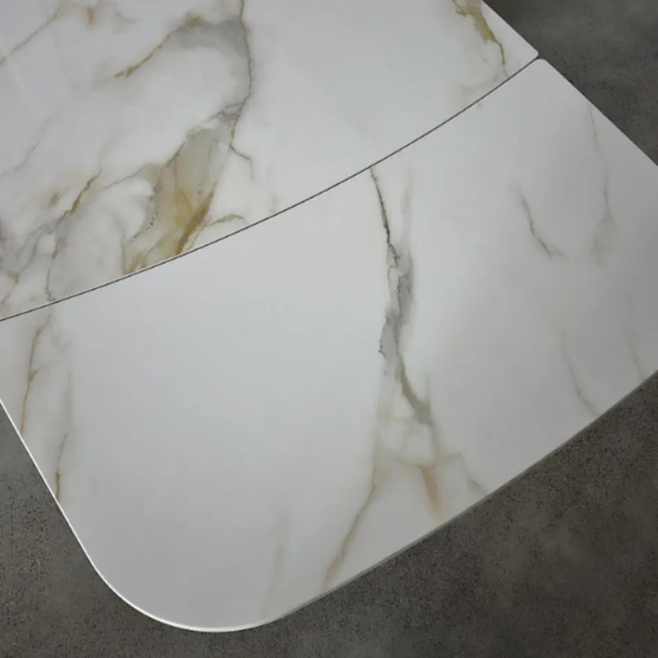 Mesa extensible de 180 a 260 cm en gres porcelánico sinterizado con acabado Calacatta - Vortex Viadurini