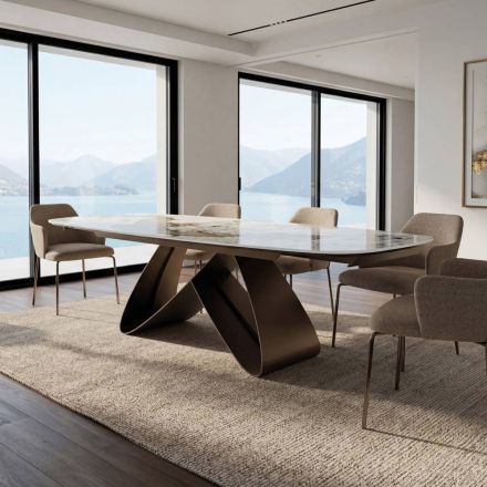 Mesa extensible de 180 a 260 cm en gres porcelánico sinterizado con acabado Pandora - Orion Viadurini