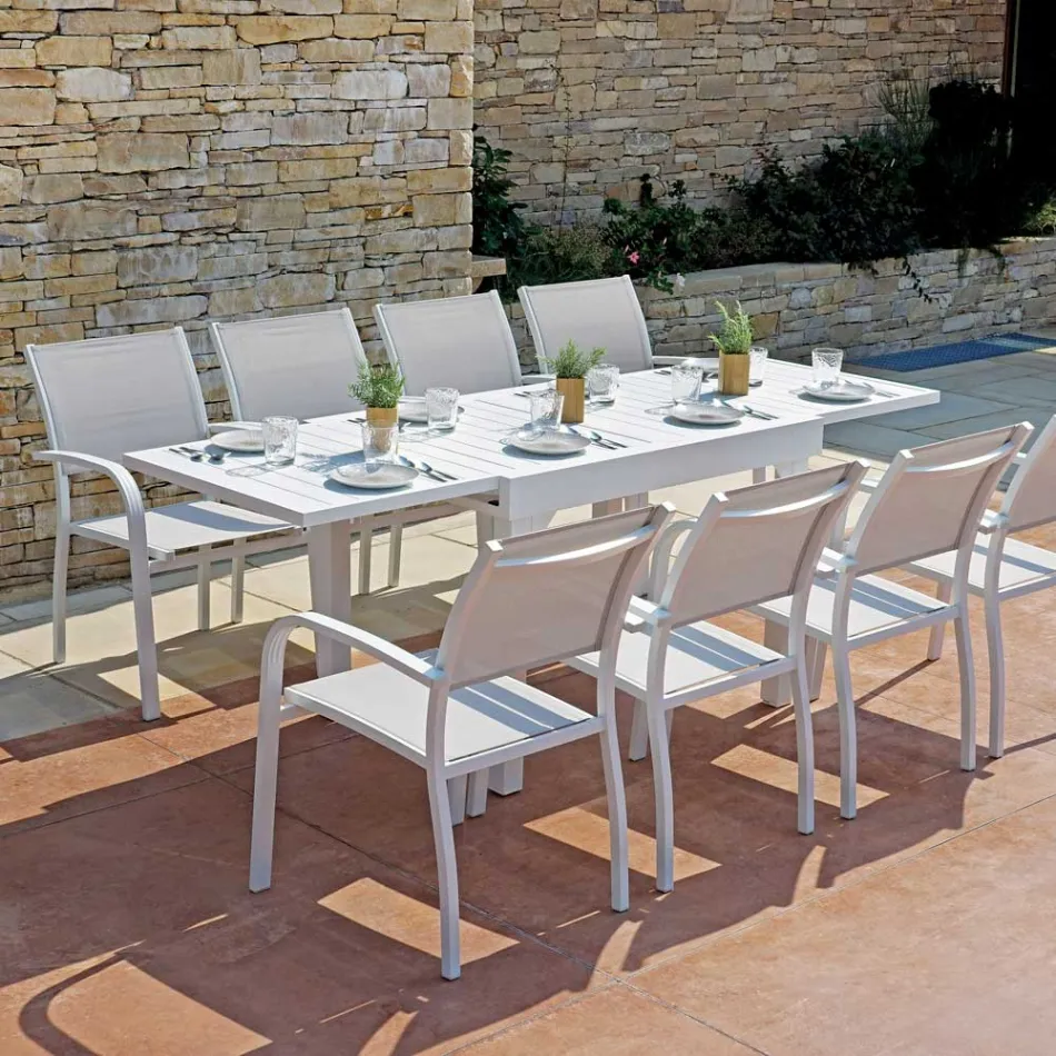 Mesa extensible de exterior con tablero de lamas de aluminio - Supernova Viadurini