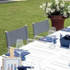 Mesa extensible de exterior con tablero de lamas de aluminio - Supernova Viadurini