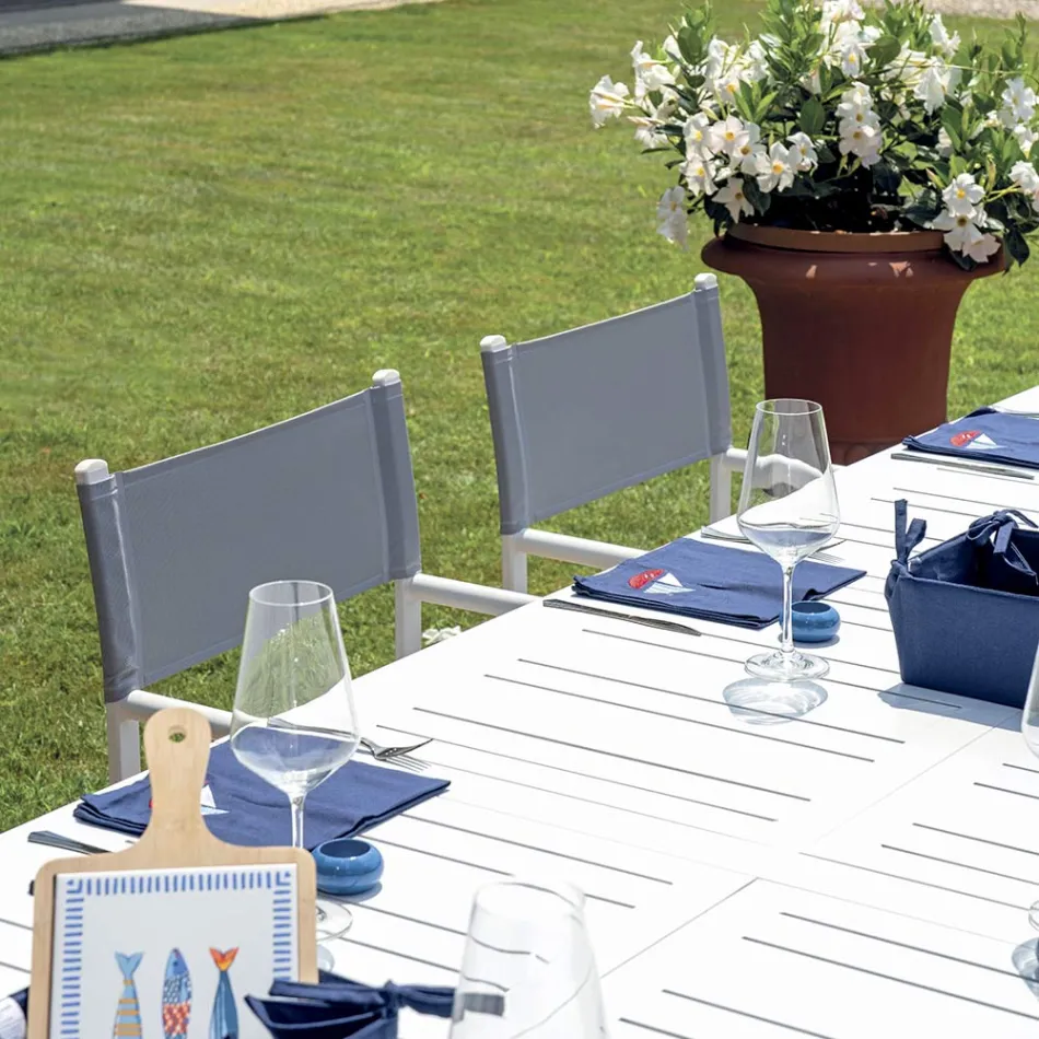 Mesa extensible de exterior con tablero de lamas de aluminio - Supernova Viadurini