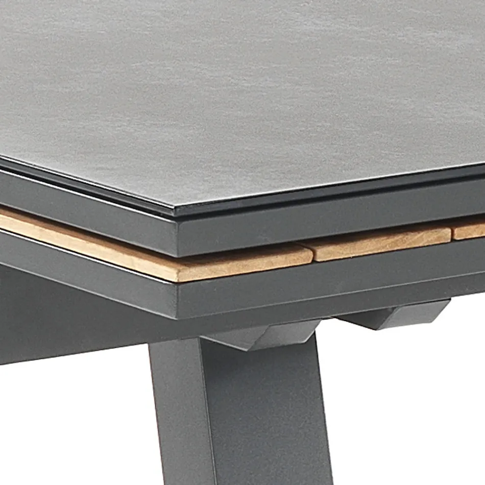 Mesa de exterior extensible en aluminio antracita y tapa de cristal - Aimer Viadurini