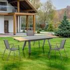 Mesa de exterior extensible en aluminio antracita y tapa de cristal - Aimer Viadurini