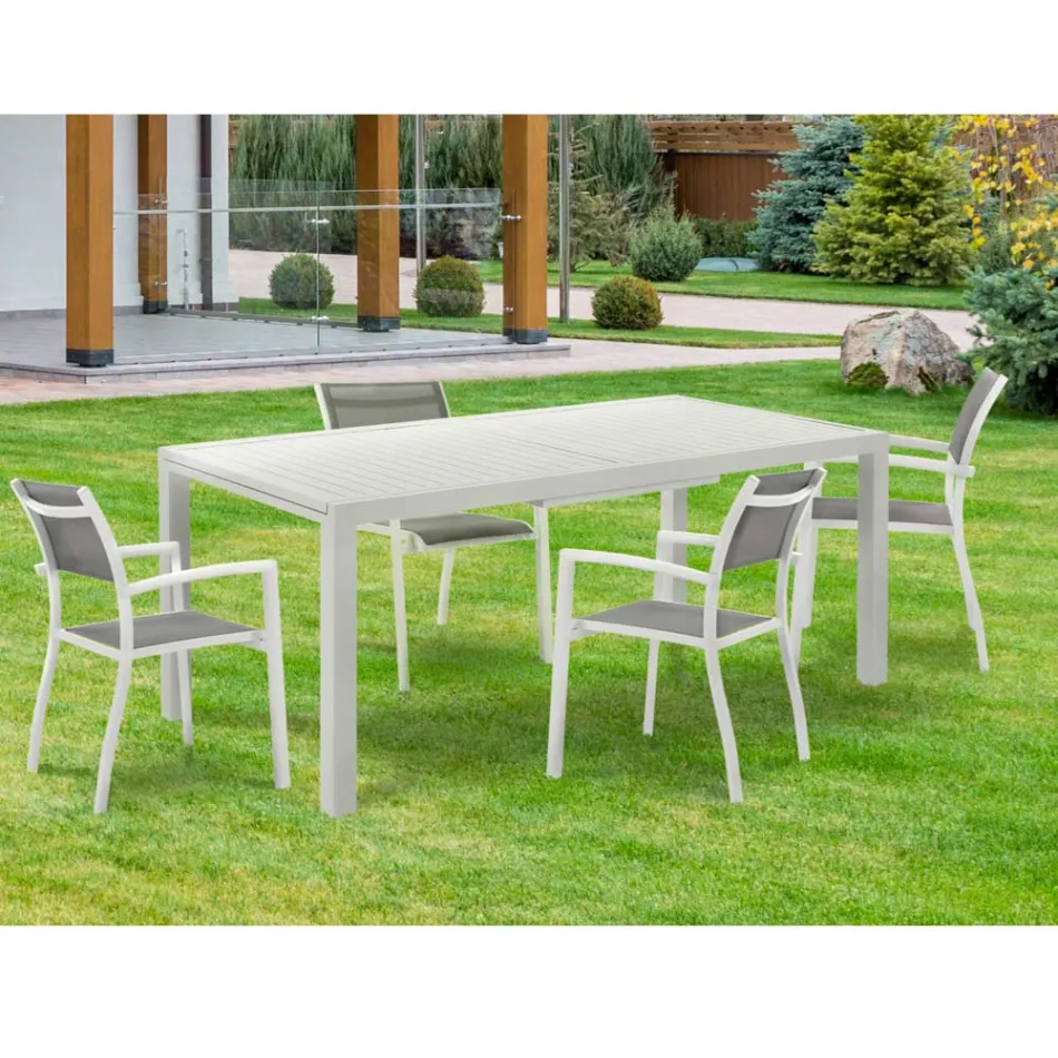 Mesa de Jardín Extensible con Tapa y Base de Aluminio Blanco - Parler Viadurini