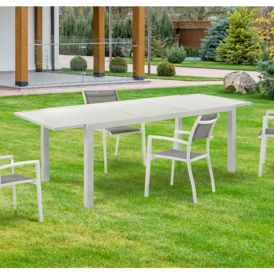 Mesa de Jardín Extensible con Tapa y Base de Aluminio Blanco - Parler Viadurini