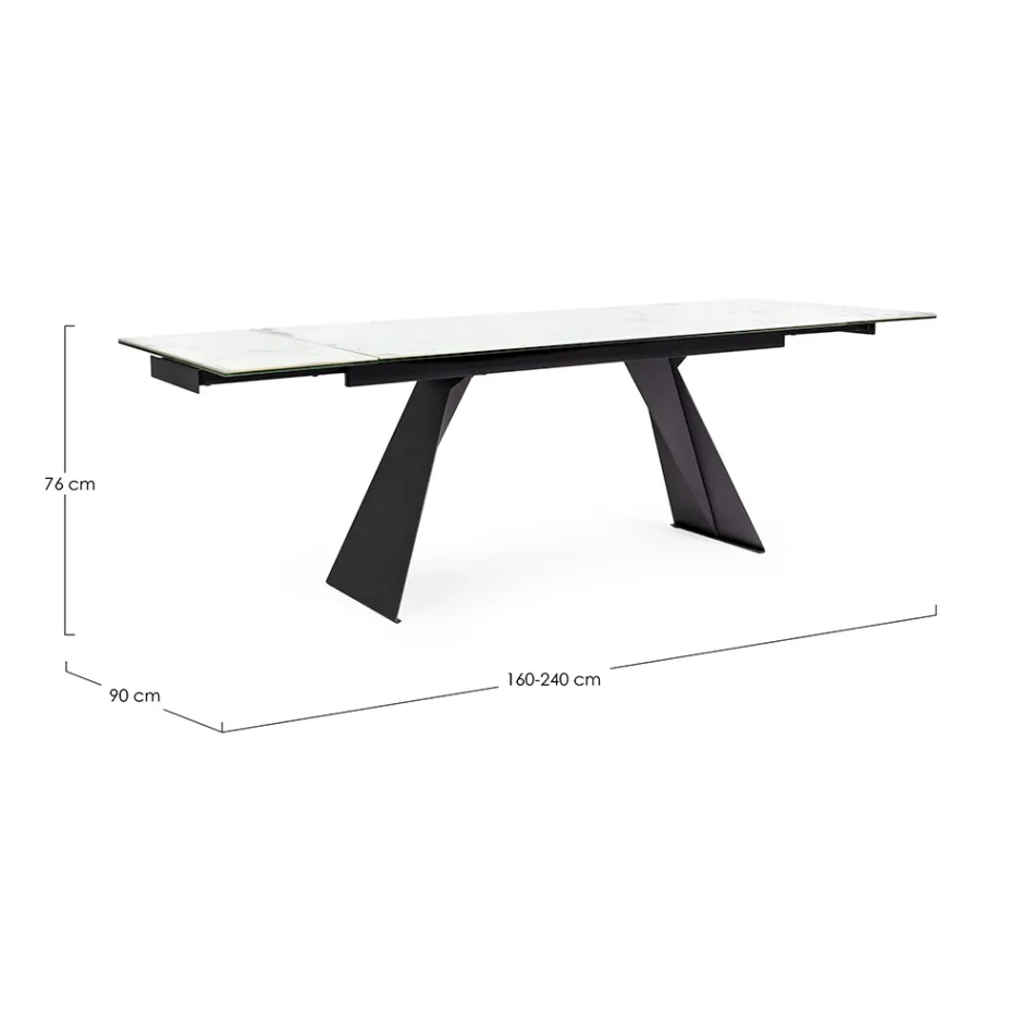 Mesa de comedor extensible de 240 cm con tapa de vidrio y cerámica - Barone Viadurini