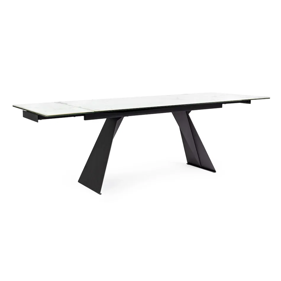 Mesa de comedor extensible de 240 cm con tapa de vidrio y cerámica - Barone Viadurini