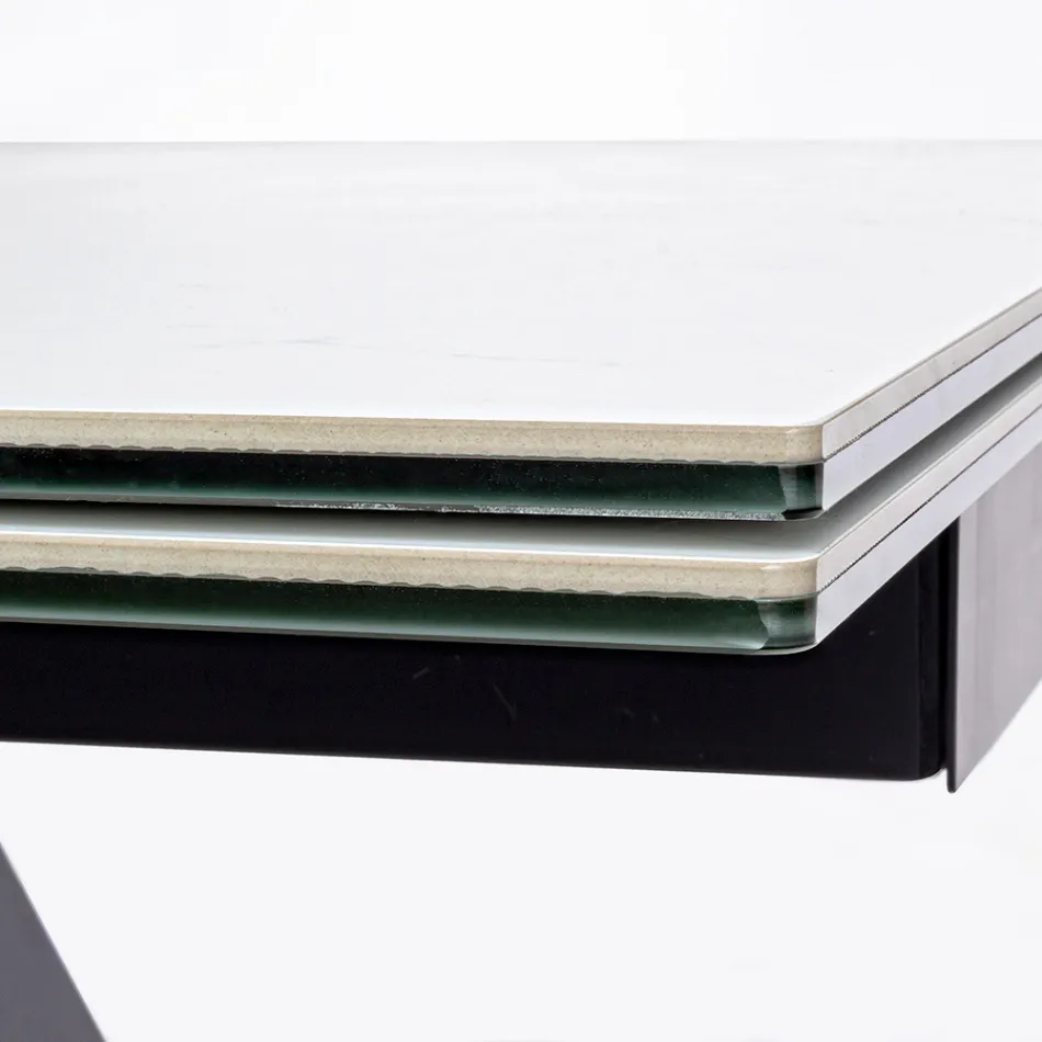 Mesa de comedor extensible de 240 cm con tapa de vidrio y cerámica - Barone Viadurini