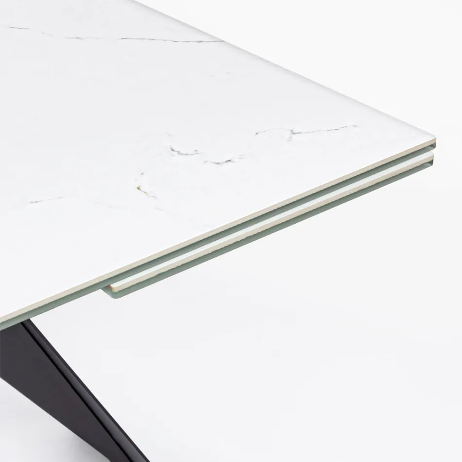 Mesa de comedor extensible de 240 cm con tapa de vidrio y cerámica - Barone Viadurini