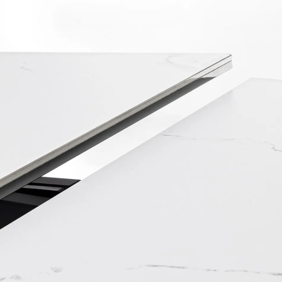 Mesa de comedor extensible de 240 cm con tapa de vidrio y cerámica - Barone Viadurini