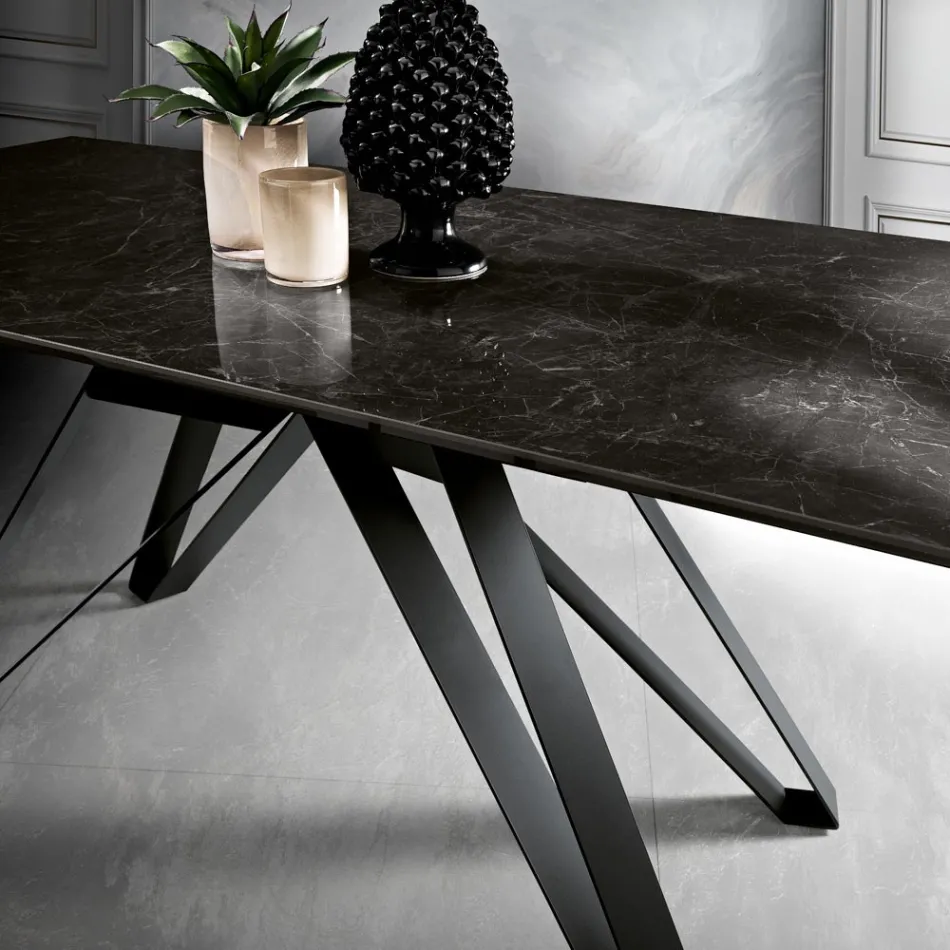 Mesa de salón extensible en metal y vitrocerámica Made in Italy - Meluso Viadurini
