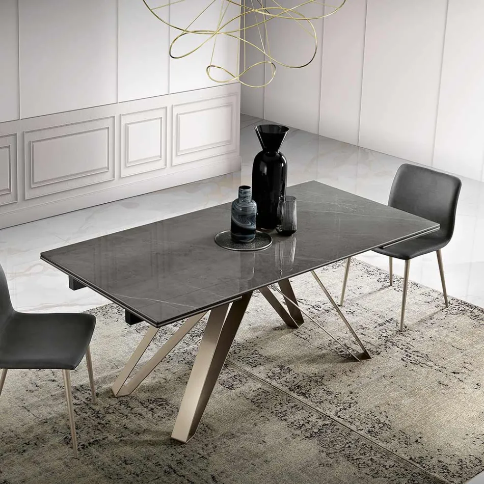 Mesa de salón extensible en metal y vitrocerámica Made in Italy - Meluso Viadurini