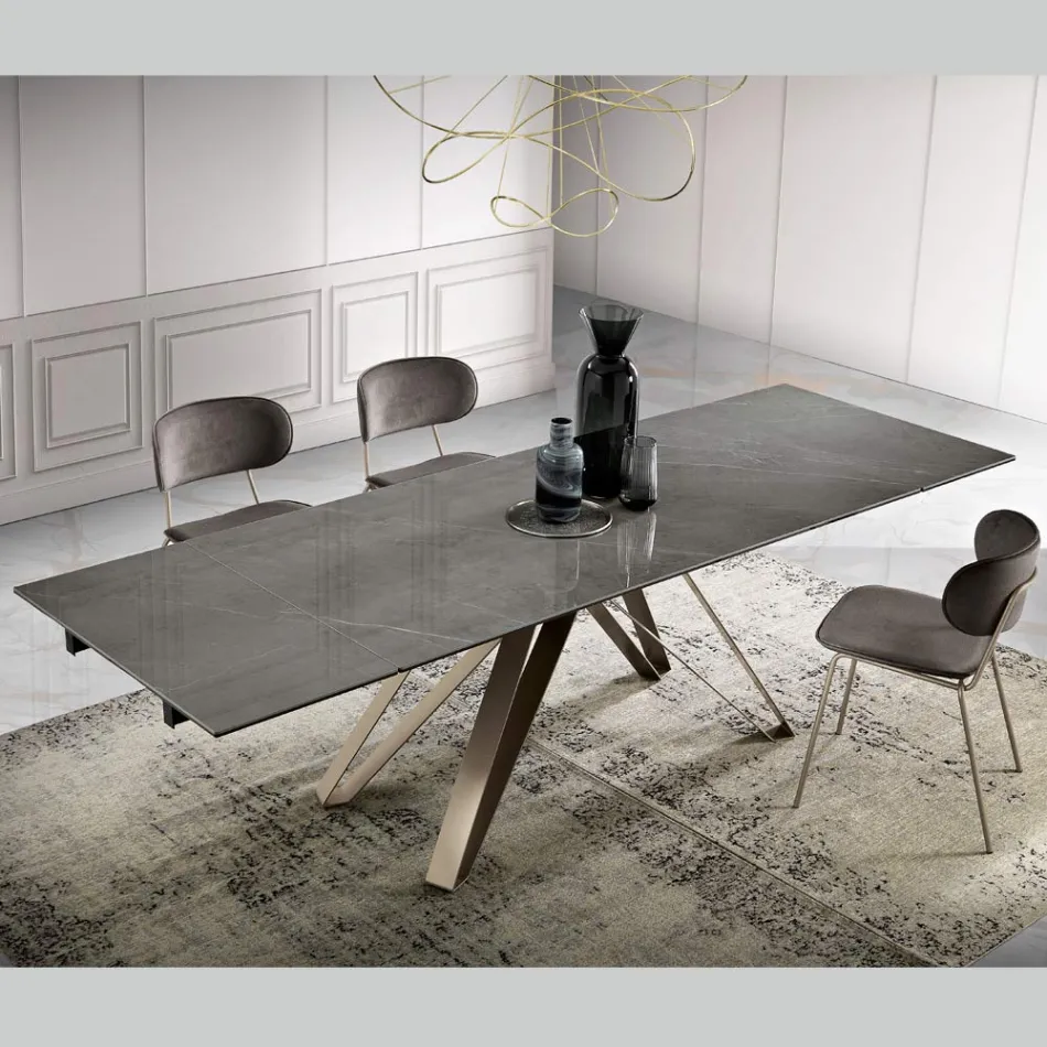 Mesa de salón extensible en metal y vitrocerámica Made in Italy - Meluso Viadurini