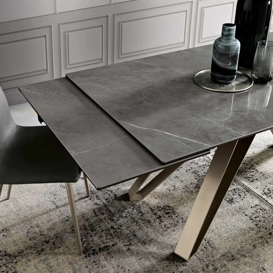Mesa de salón extensible en metal y vitrocerámica Made in Italy - Meluso Viadurini