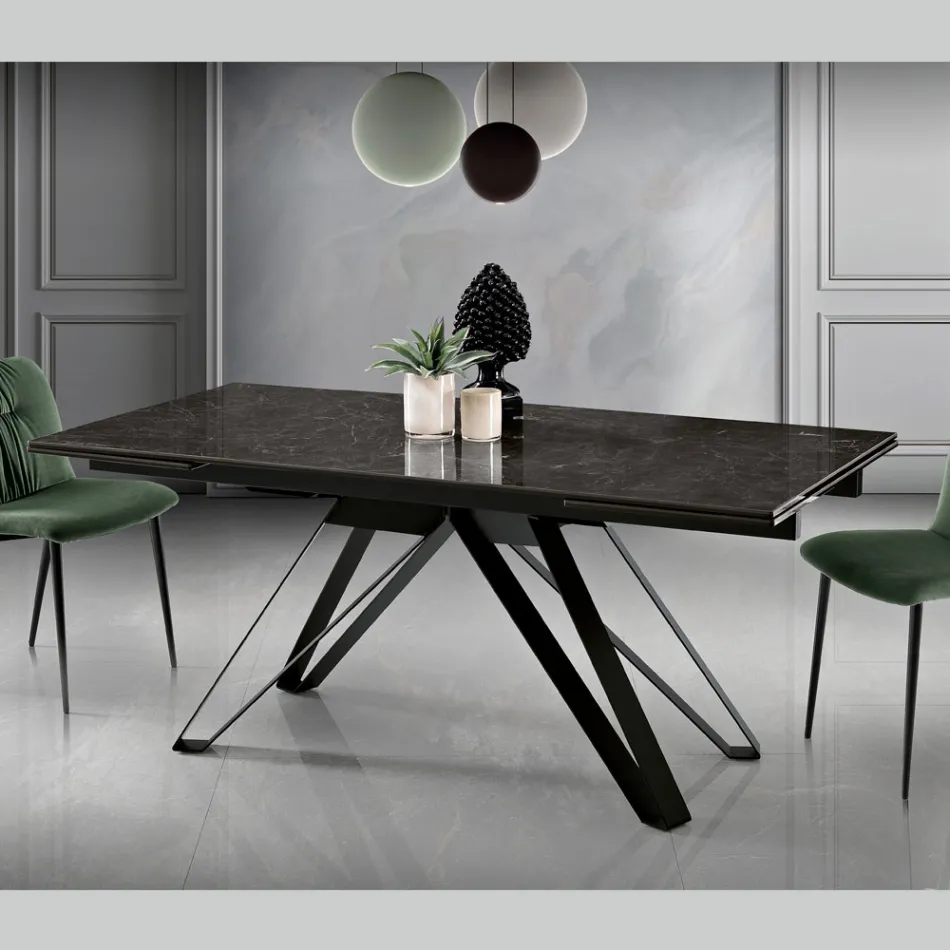 Mesa de salón extensible en metal y vitrocerámica Made in Italy - Meluso Viadurini