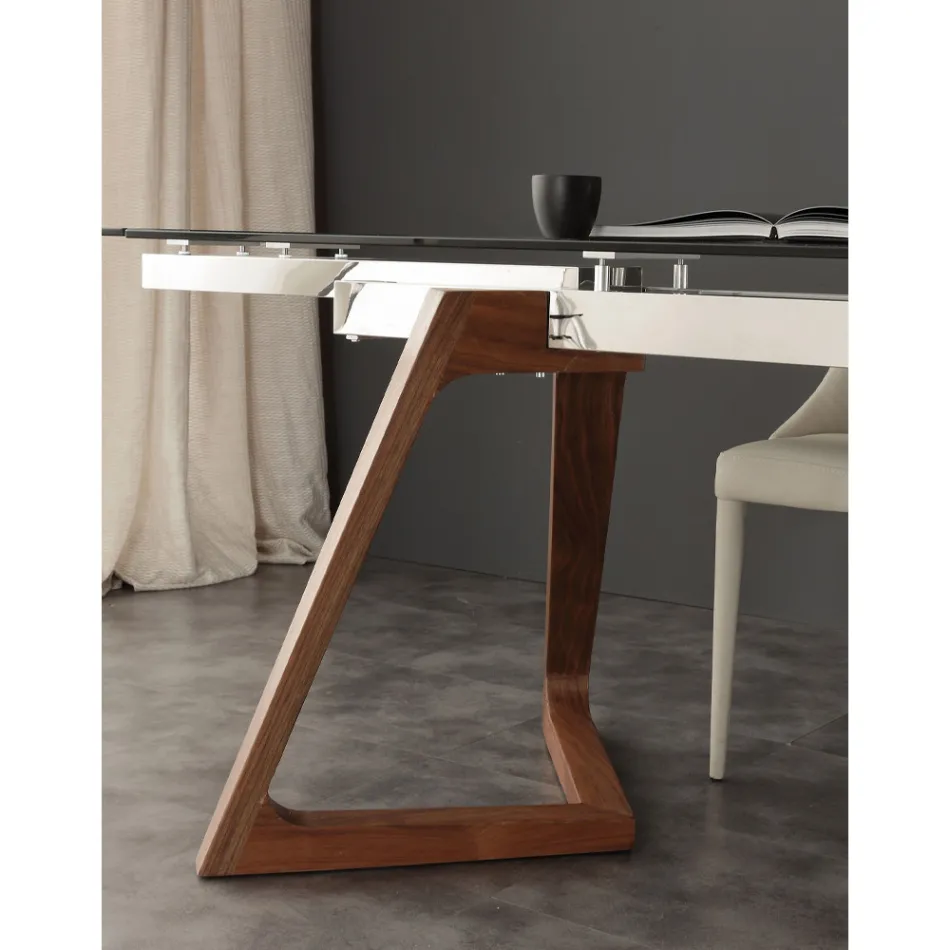 Mesa de comedor extensible moderna con tapa de cristal templado Iside Viadurini