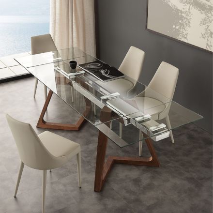 Mesa de comedor extensible moderna con tapa de cristal templado Iside Viadurini
