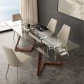 Mesa de comedor extensible moderna con tapa de cristal templado Iside