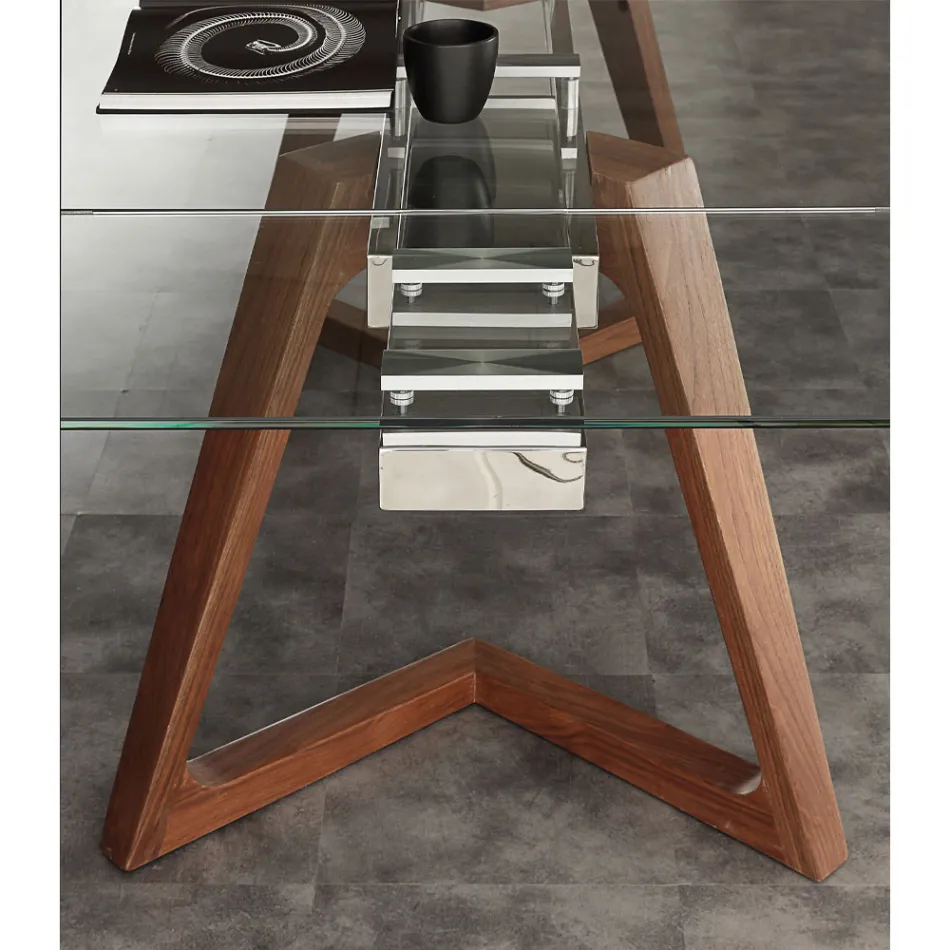 Mesa de comedor extensible moderna con tapa de cristal templado Iside Viadurini