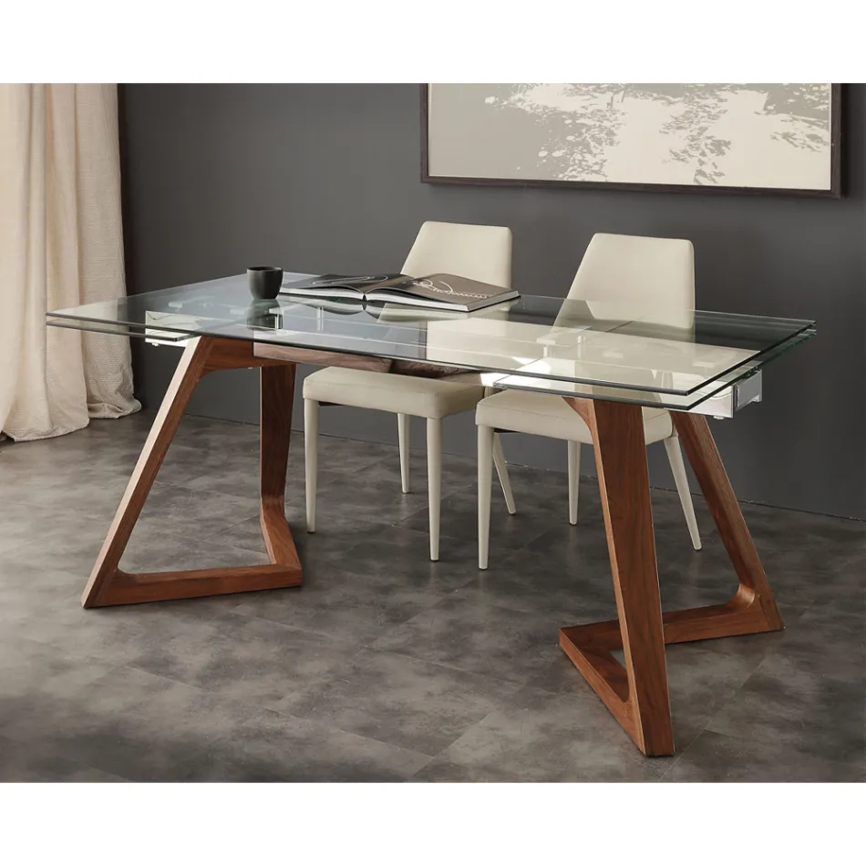 Mesa de comedor extensible moderna con tapa de cristal templado Iside Viadurini