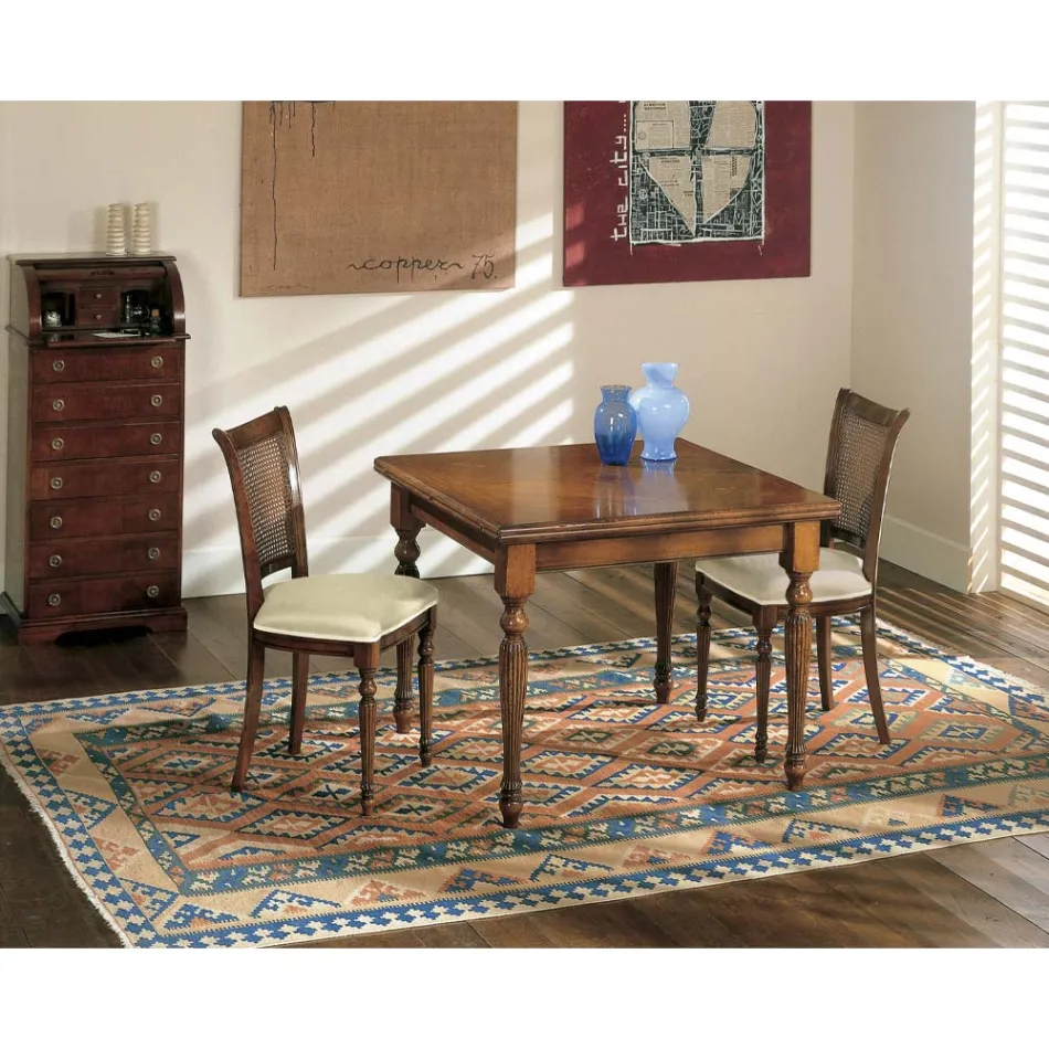 Mesa extensible y 2 sillas en nogal patinado Made in Italy - Biotite Viadurini