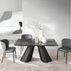 Mesa extensible de hasta 240 cm en cristal estriado transparente, fabricada en Italia - Talete Viadurini