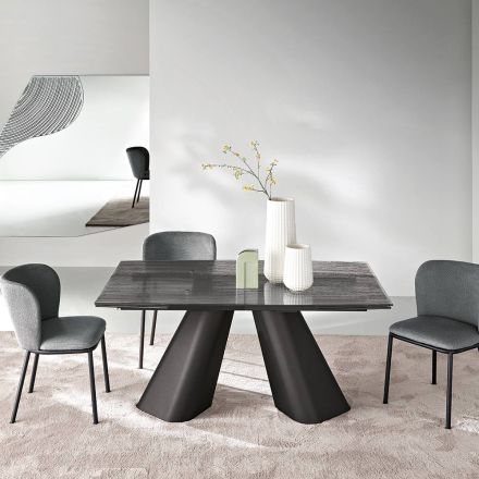 Mesa extensible de hasta 240 cm en cristal estriado transparente, fabricada en Italia - Talete Viadurini